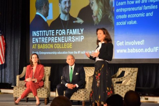 Gustavo and Adriana Cisneros sharing the conversation with Lauri Union, Executive Director of Babson's Institute for Family Entrepreneurship